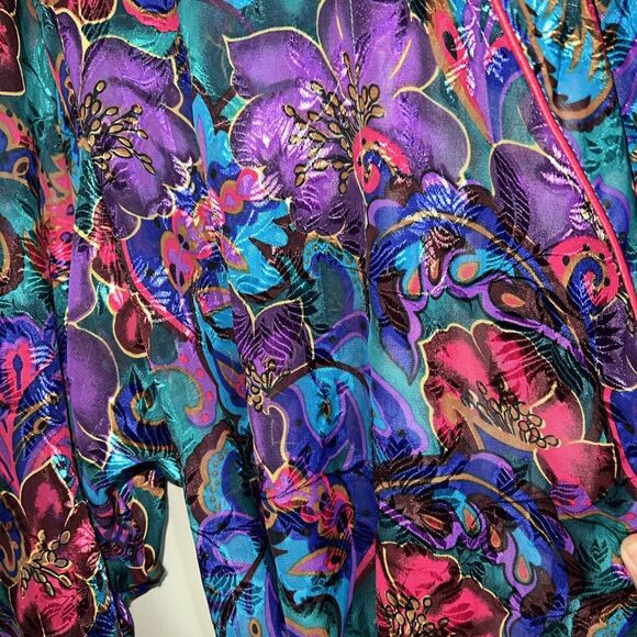 Vtg 90s Victorias Secret Gold Label Robe Dressing Gown Satin Trim Jewel Tone P/S - Picture 2 of 6